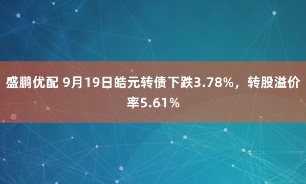 盛鹏优配 9月19日皓元转债下跌3.78%,转股溢价率5.61%